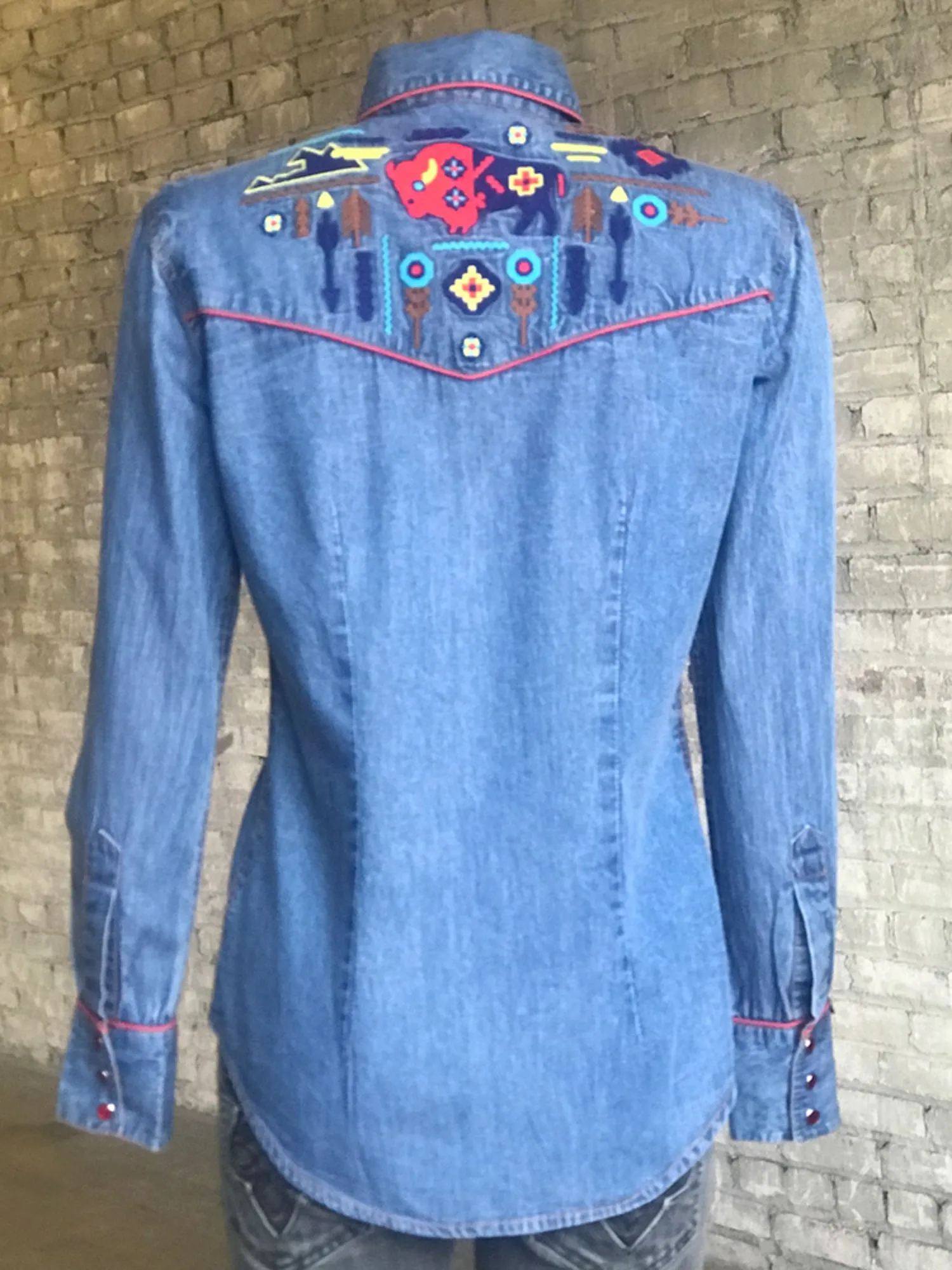 Rockmount Womens Denim 100% Cotton American Bison Western L/S Shirt