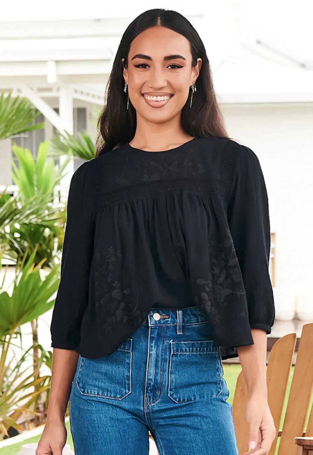 Salena Black Lace Top