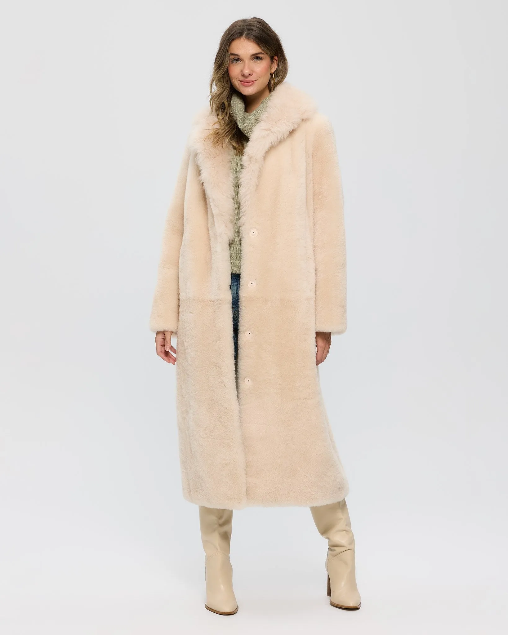 Sheared Select Cashmere Goat Coat with Select Cashmere Goat Collar