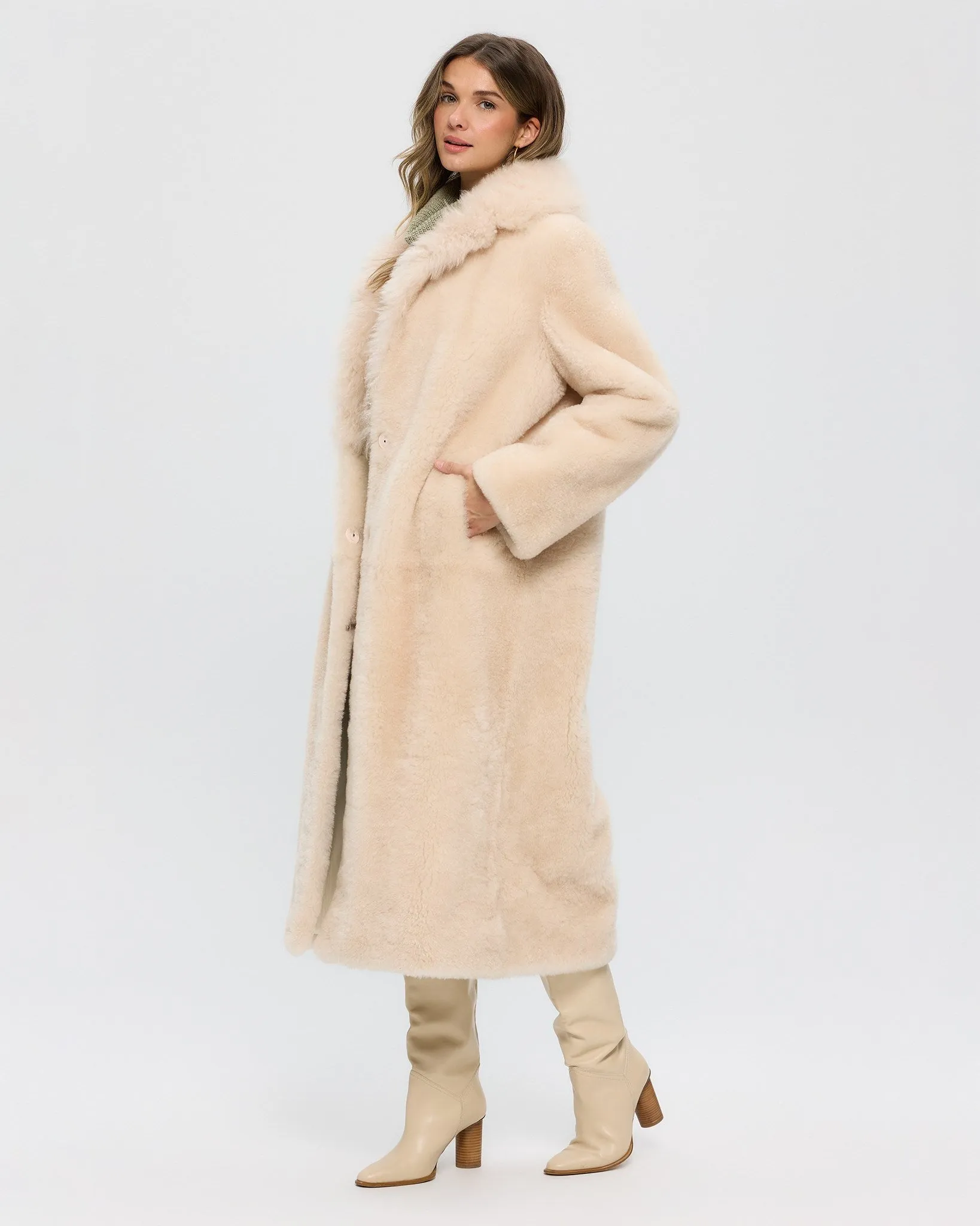 Sheared Select Cashmere Goat Coat with Select Cashmere Goat Collar