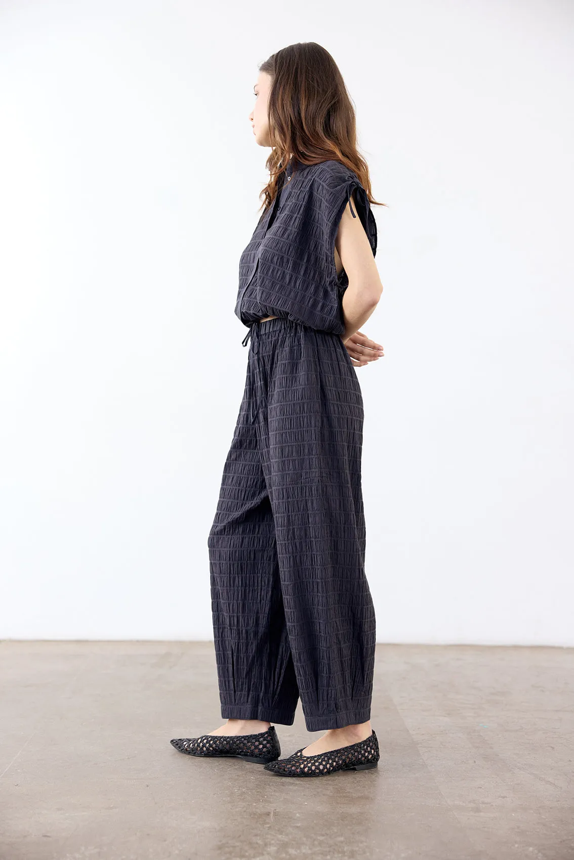 Smocked Easy Cotton Pant - Grafito