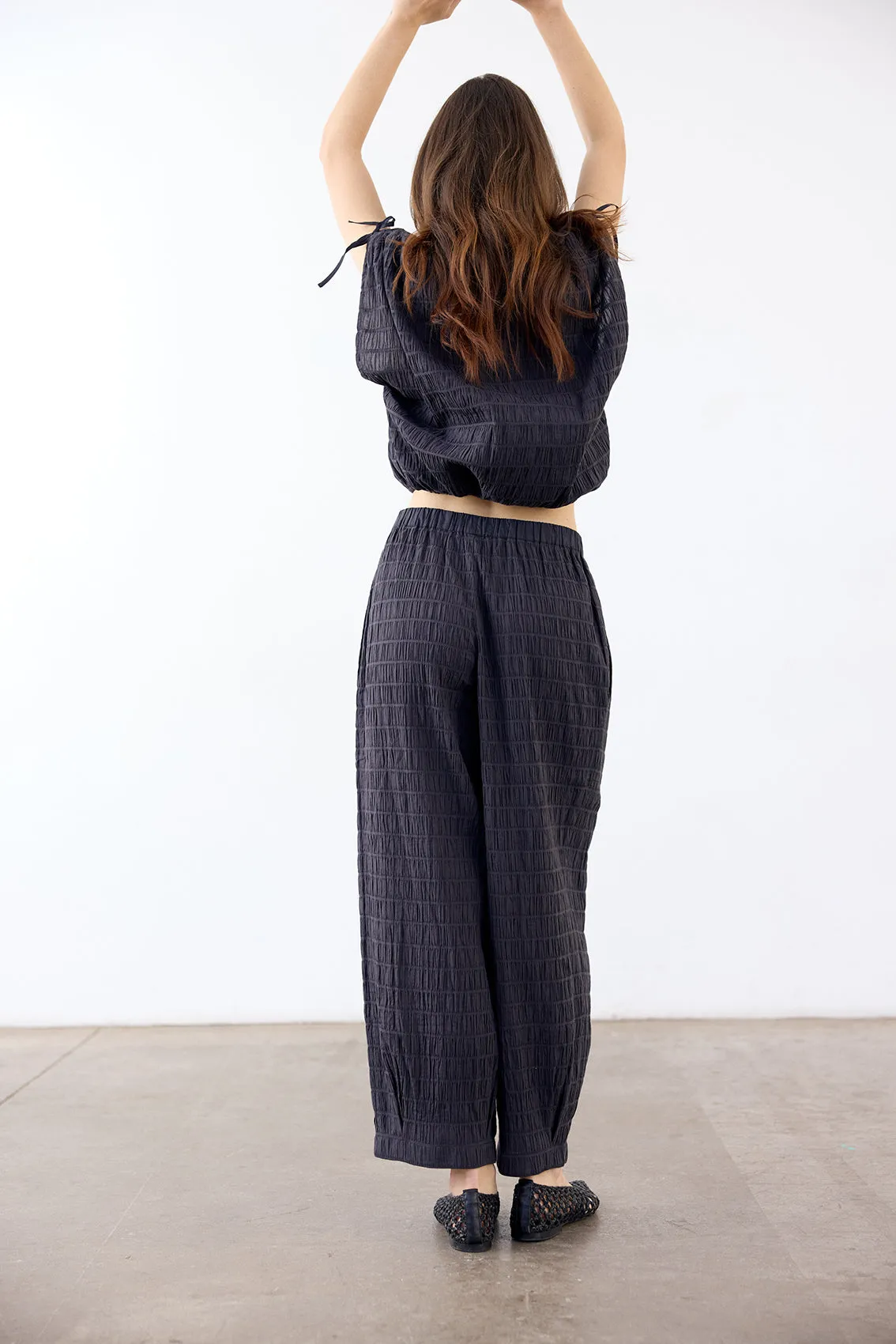 Smocked Easy Cotton Pant - Grafito