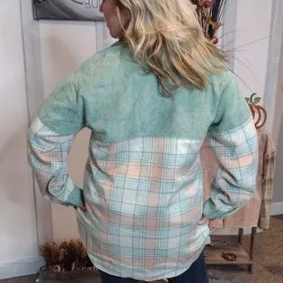 Suzi Q Corduroy Plaid Contrast Droop Shoulder Shacket