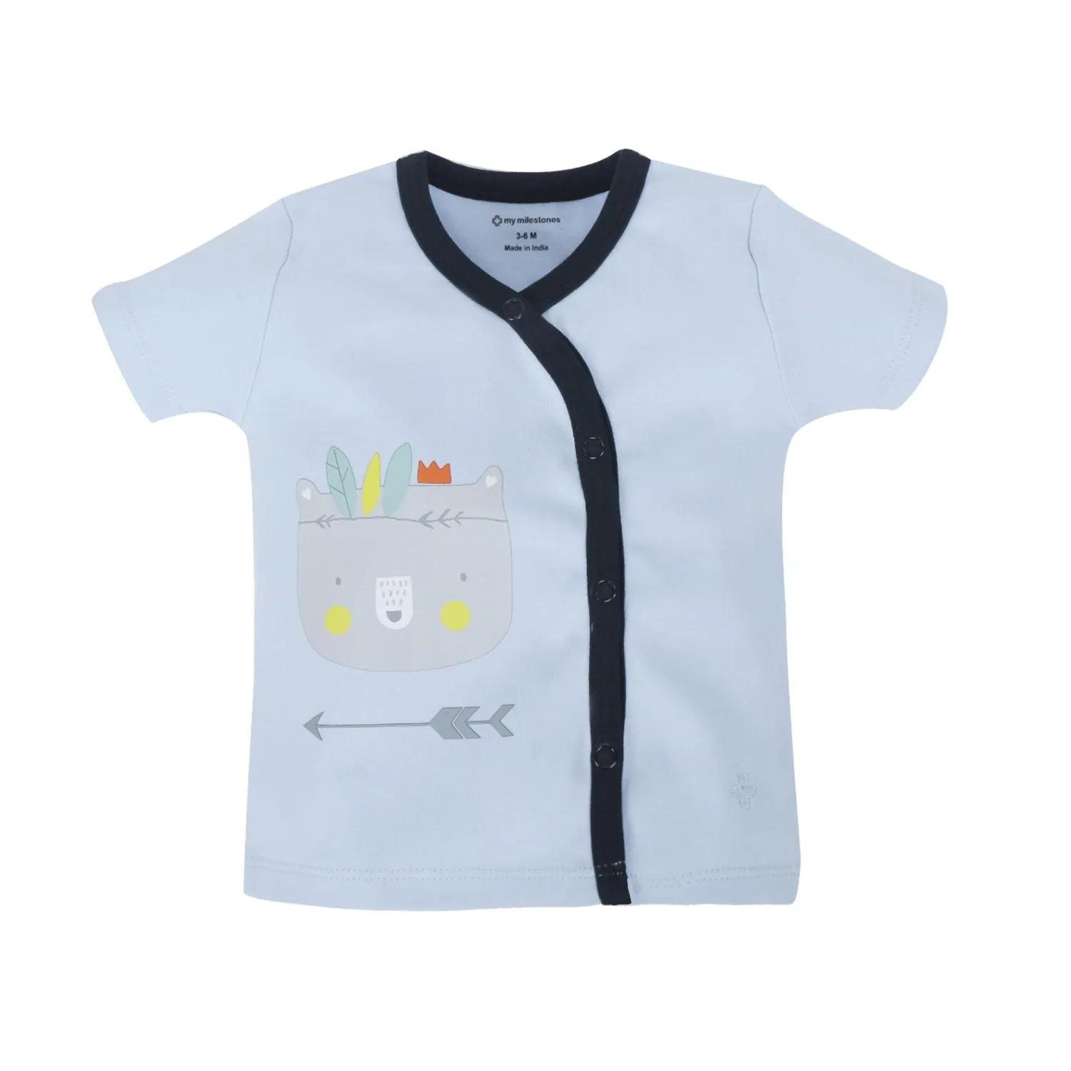 T-Shirt Half Sleeves Boys Grey Yellow Raglan/ Baby Blue -2Pc Pack