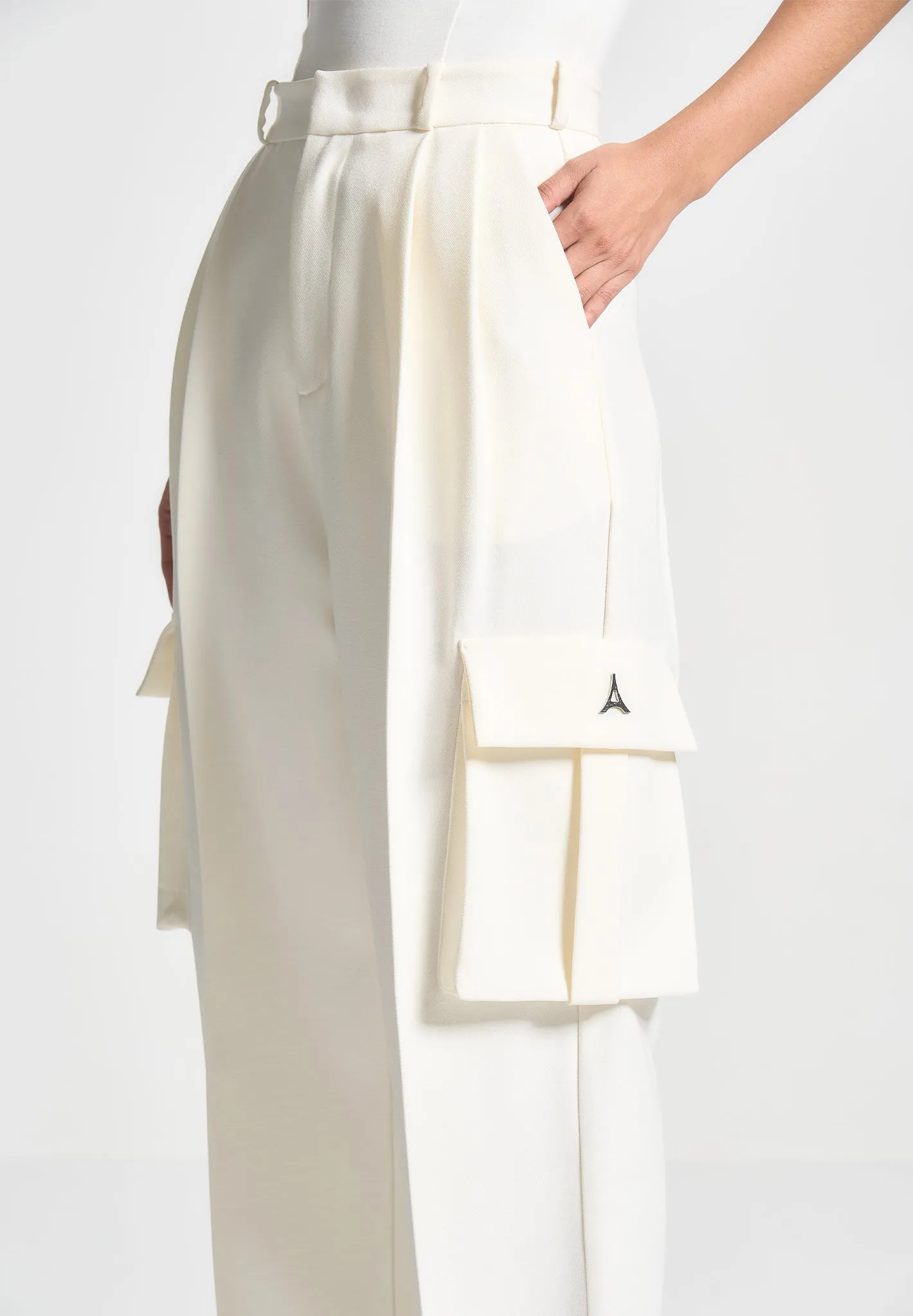 Tailored Pleated Cargo Trousers - Cream