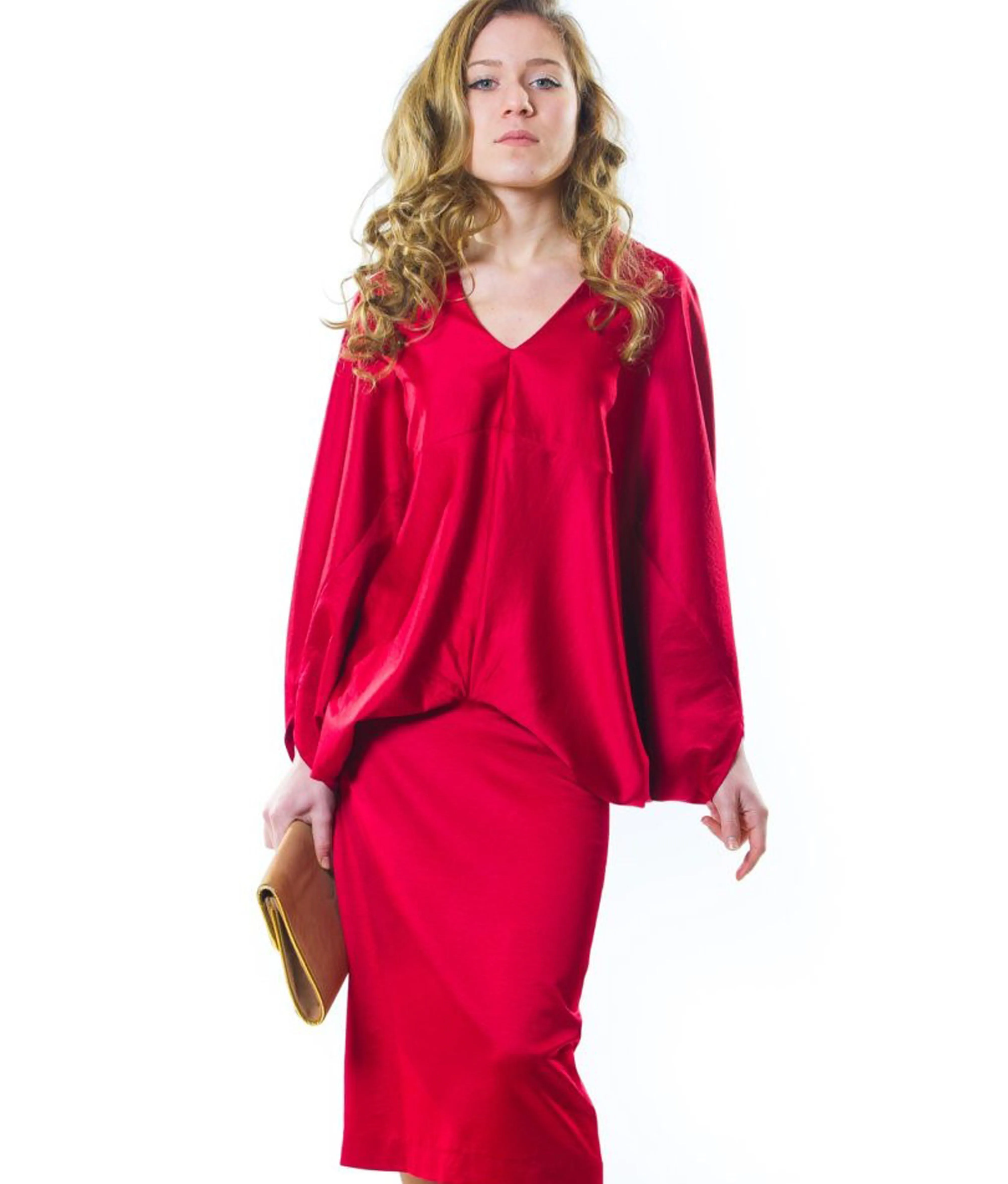 V-Neck Batwing Satin Dress