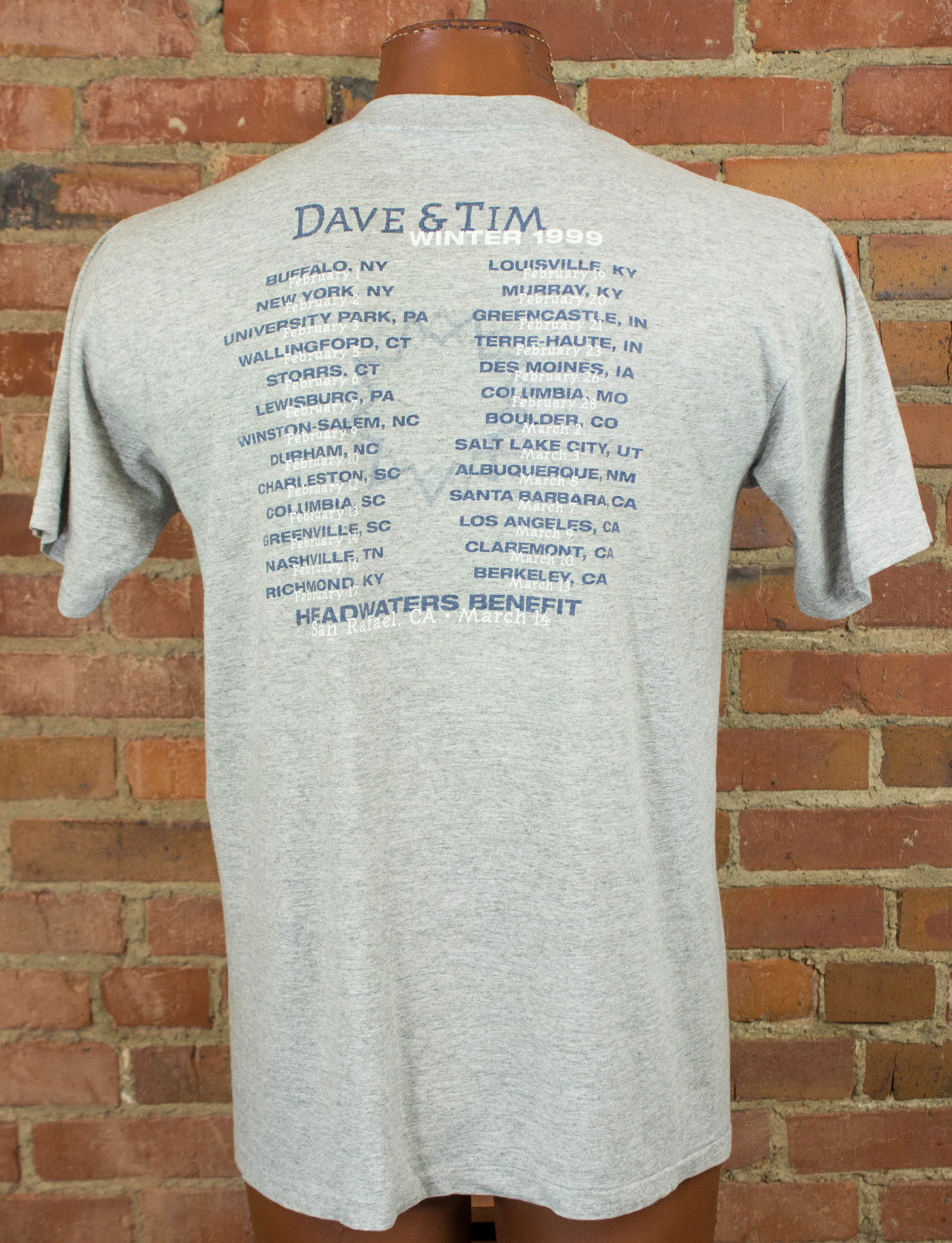 Vintage Dave Matthews and Tim Reynolds Concert T Shirt 1999 Acoustic Tour Grey Large