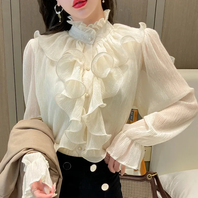 Vintage Ruffles Lace Collar Blouse