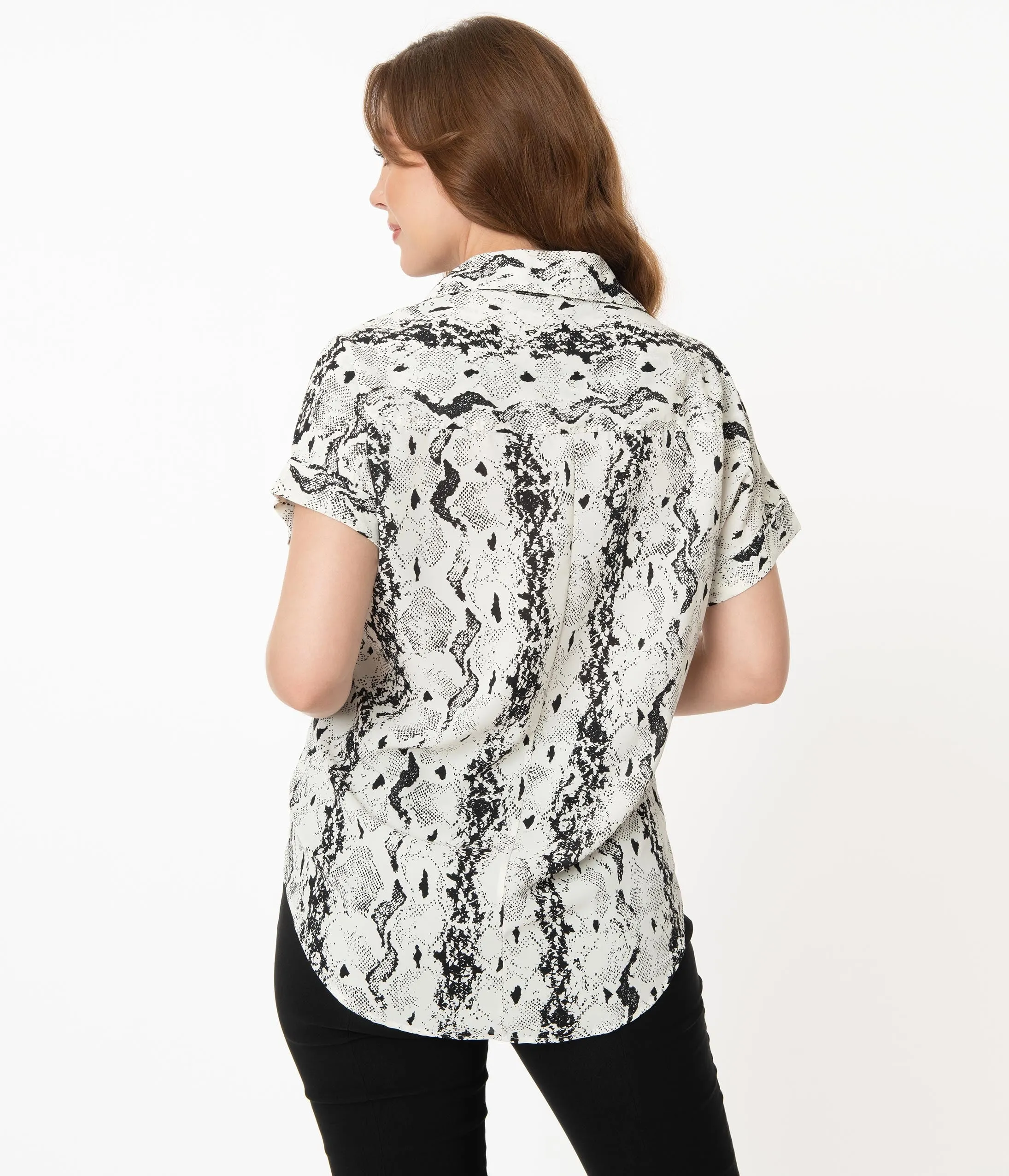 White & Black Reptile Print Oversized Blouse