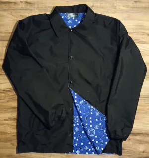 windbreaker with blue bandana liner